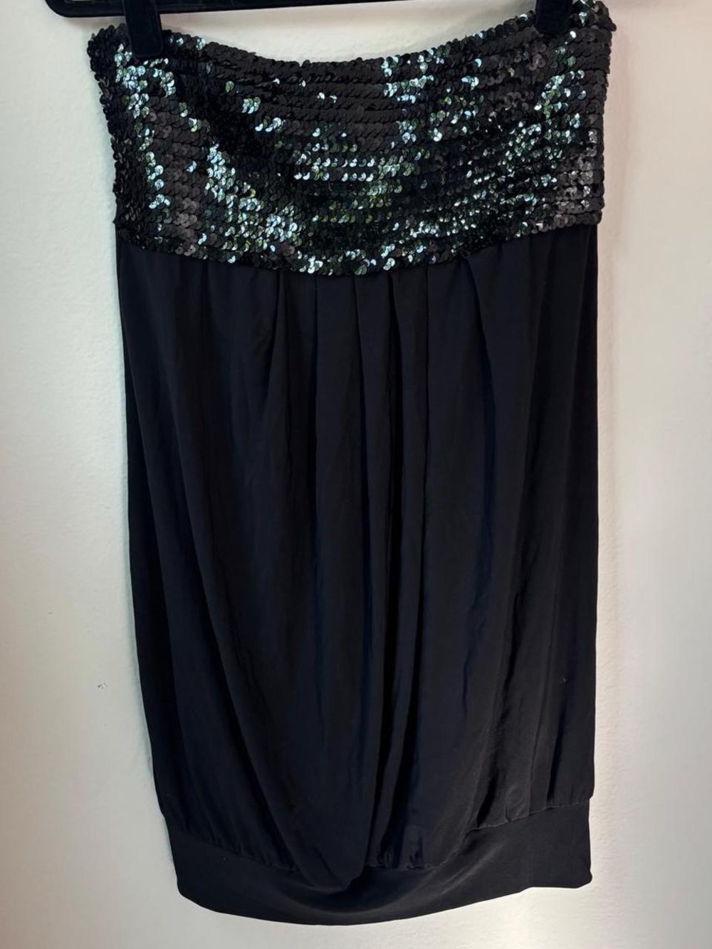 Y2K Black strapless sequins tube mini dress bubble hem-see meausurements